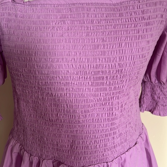 1.State Adorable Cotton Lilac Puff Sleeve Mini Dress with Smocked Bodice Size L - Picture 5 of 10